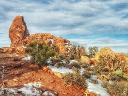 Arches National Park Winter Window Rock Formation Moab Utah photo