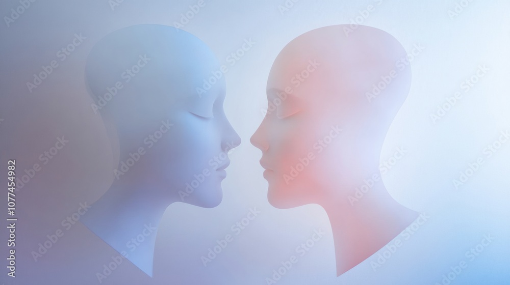 Silhouettes of two faces in gentle pastel colors create a soft atmosphere, highlighting themes of communication and empathy. Generative AI Silhouettes of two faces in gentle pastel colors create a soft atmosphere, highlighting themes of communication and empathy. Generative AI