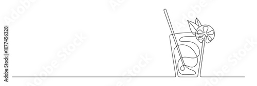 Line art of a negroni cocktail with a straw and citrus garnish