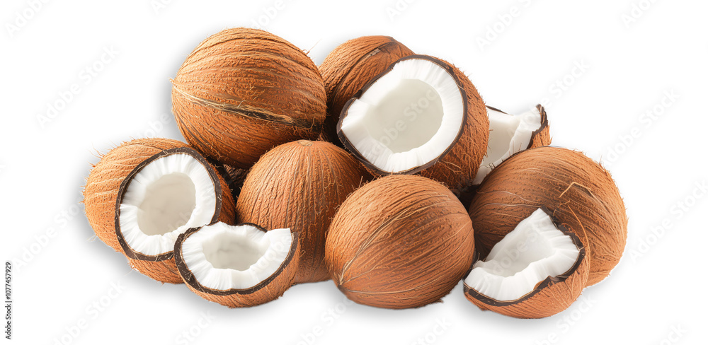 Fresh whole cracked coconuts isolated transparent background Fresh whole cracked coconuts isolated transparent background