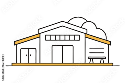 Minimalist Line Drawing of Warehouse Icon on White Background Simple and Clean Design photo