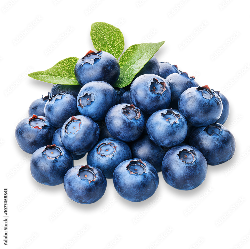 Fresh blueberries with green leaves isolated transparent background Fresh blueberries with green leaves isolated transparent background