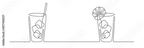 continuous line drawing of two cocktail drinks