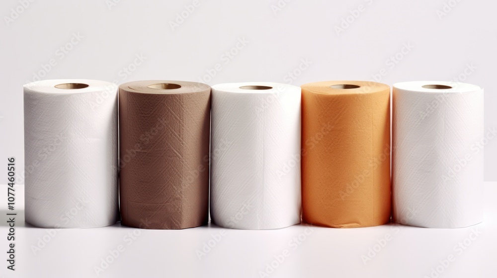 Five Rolls of Paper Towels in Different Colors Five Rolls of Paper Towels in Different Colors