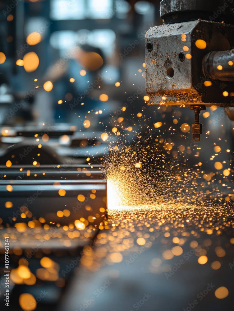 Close-up of sparks flying in a metal workshop. Close-up of sparks flying in a metal workshop.