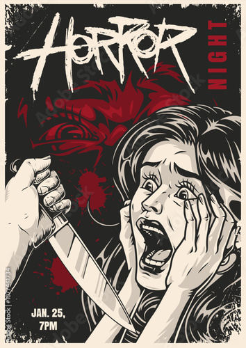Horror night poster featuring a terrified woman