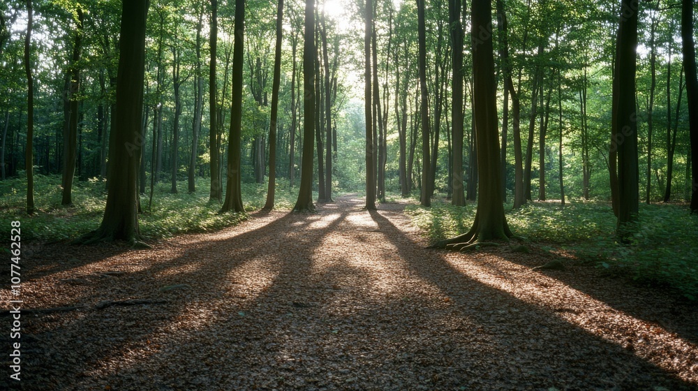 A sun-drenched wooded path with tall trees casting intricate shadows on the forest floor, evoking a sense of calm and exploration. A sun-drenched wooded path with tall trees casting intricate shadows on the forest floor, evoking a sense of calm and exploration.