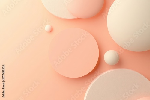 Soft pink and cream shapes float on a warm backdrop, evoking a sense of tranquility and simplicity in an abstract design. Generative AI