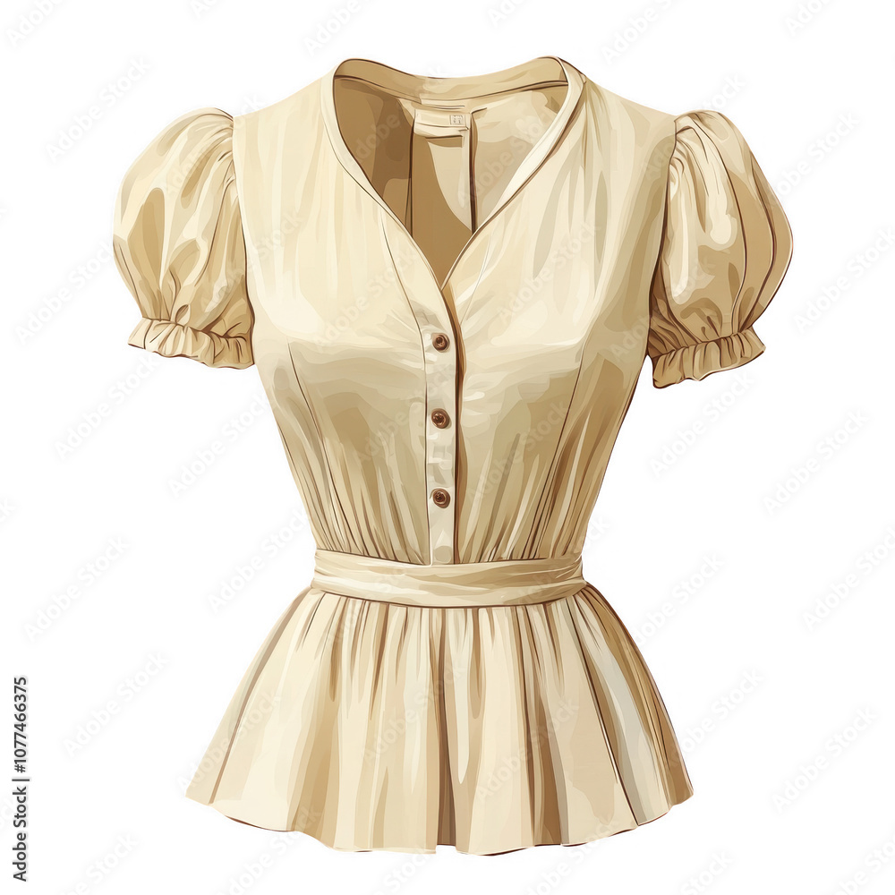 Elegant Puff Sleeve Buttoned Peplum Blouse in Cream Elegant Puff Sleeve Buttoned Peplum Blouse in Cream