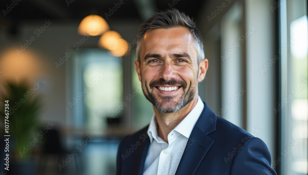 Smiling Business Leader in Modern Office