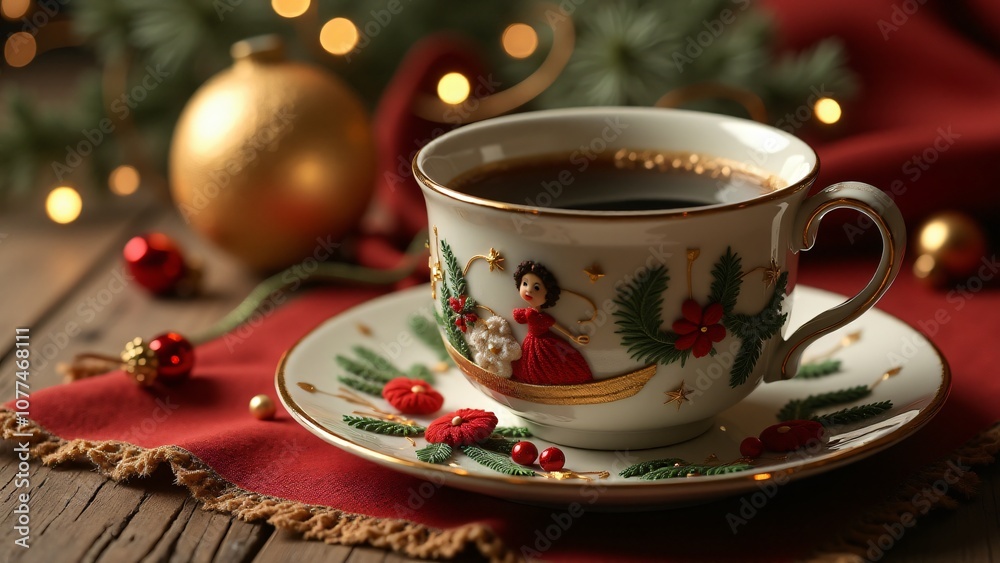 cup of coffee with christmas decorations cup of coffee with christmas decorations