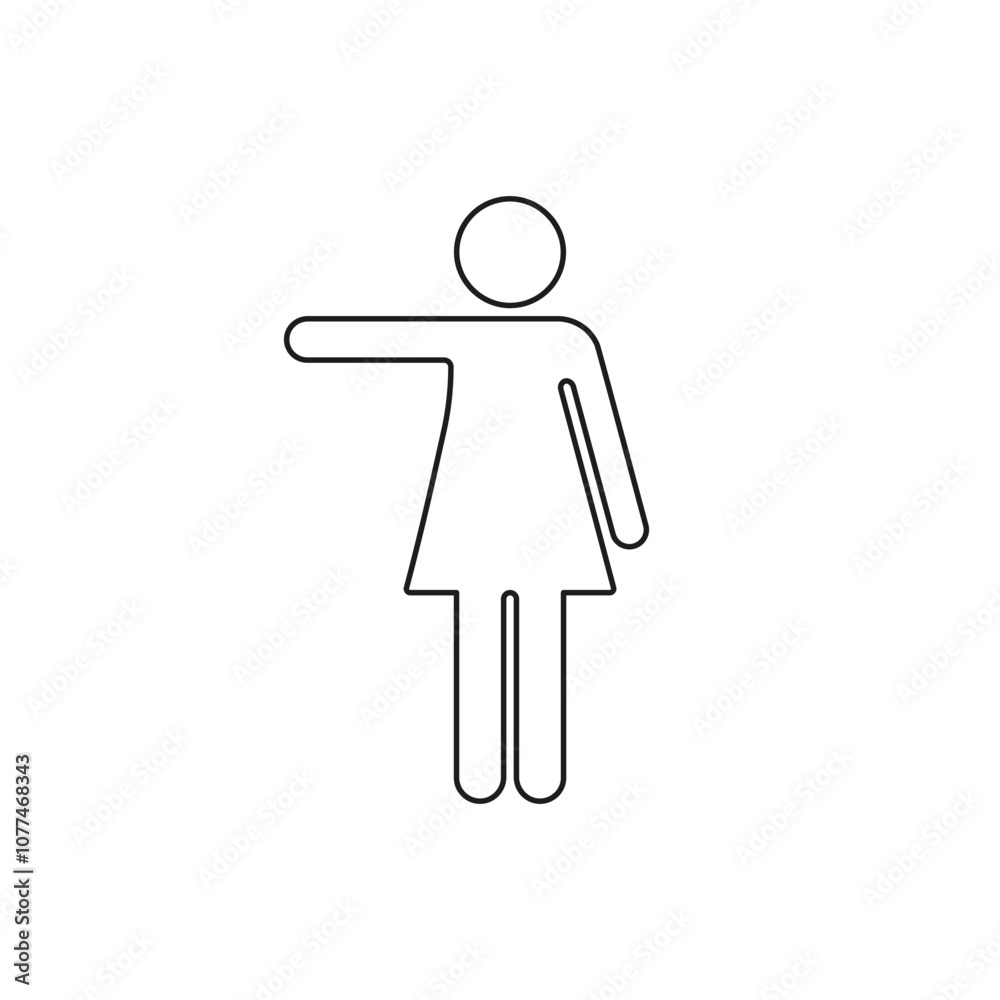 Woman Pointing to Left with Arm Outstretched Line Icon. Human Body Outline Symbol. Editable Stroke. Isolated Vector Illustration Woman Pointing to Left with Arm Outstretched Line Icon. Human Body Outline Symbol. Editable Stroke. Isolated Vector Illustration