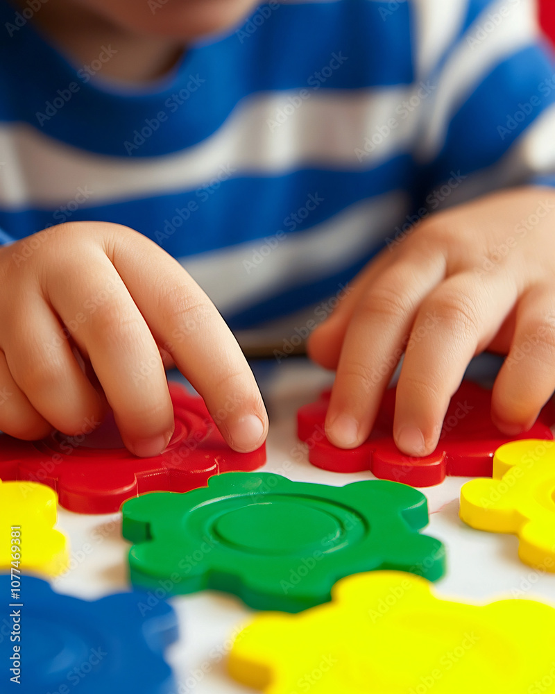 kid's hands placing colorful stickers on pape kid's hands placing colorful stickers on pape