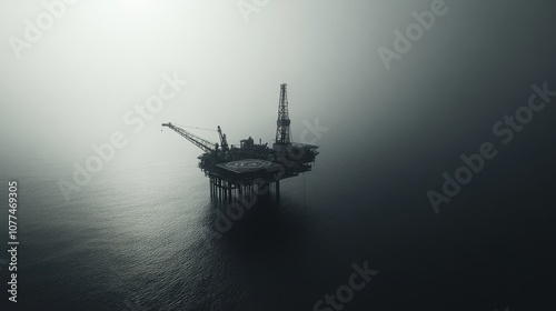 Fototapeta Naklejka Na Ścianę i Meble -  Black and white image of an offshore sea oil platform. Natural gas and oil rig in the ocean