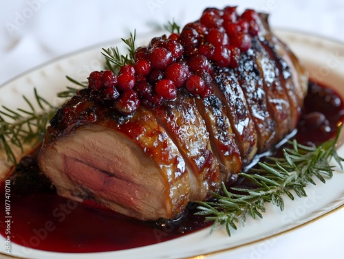 Fototapeta Naklejka Na Ścianę i Meble -  Roast boar with a berry sauce