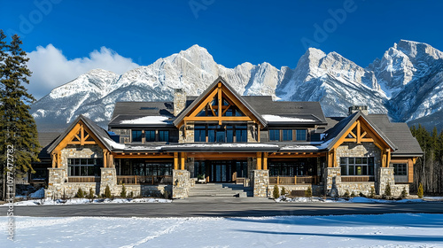 Lake Tahoe mountain lodge with Sierra Nevada views and ski access, contemporary alpine estate with stone facade
