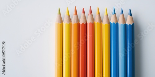 A vibrant arrangement of colored pencils lined up neatly, showcasing various hues against a light background.