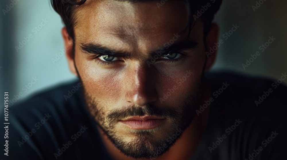 An intense gaze from a bearded man with piercing eyes captures a dramatic and enigmatic moment, blending shadows and light in artistic portraiture. An intense gaze from a bearded man with piercing eyes captures a dramatic and enigmatic moment, blending shadows and light in artistic portraiture.