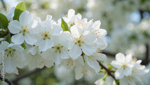 White cherry blossoms, delicate flowers with science fiction elements