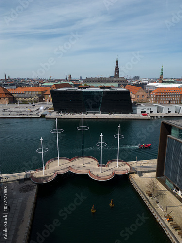 Aerial View of Copenhagen's Pedestrian Bridge Over Canal photo