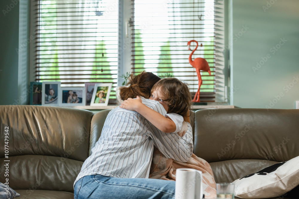 Mom hugs a sick child Mom hugs a sick child