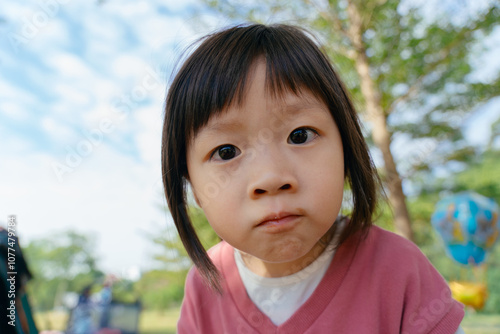 Portrait of little girl eating chocolate photo