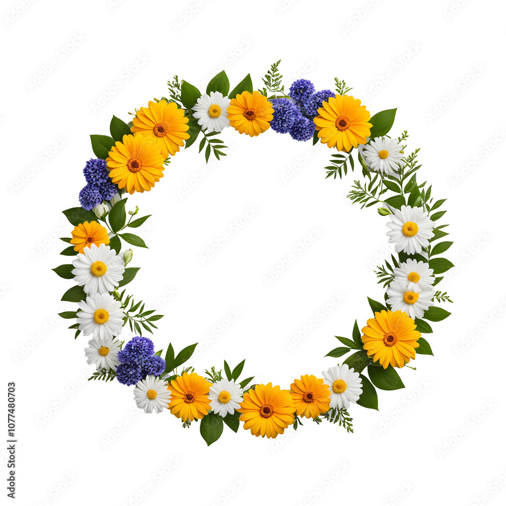 Fototapeta premium Flowers border circle png transparent background