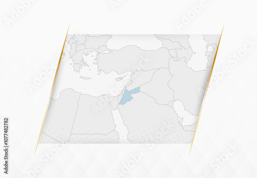 Jordan Map in Blue with Gold Framed Accents. Modern Vector Map of Jordan.