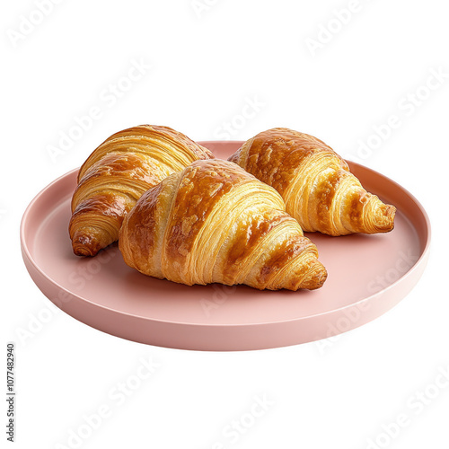 Delectable Croissants: A Flaky Delight on a Pink Plate