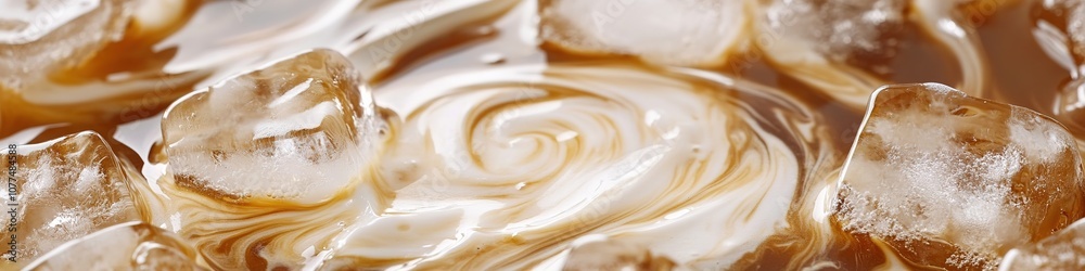 Swirling coffee with cream and ice cubes Swirling coffee with cream and ice cubes