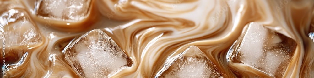 Swirled iced coffee texture with melting cubes Swirled iced coffee texture with melting cubes