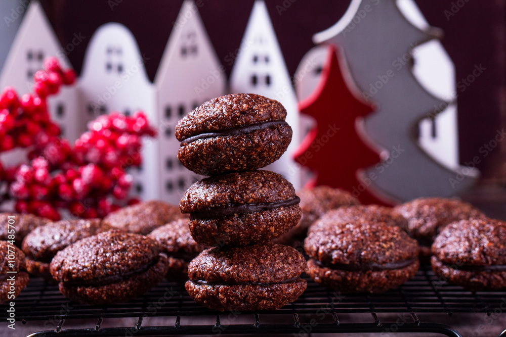 Baci de Alassio, Italian cookie made from nut dough and filled with chocolate ganache.
