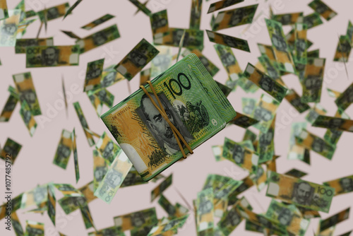 3D Render of Flying Australian Dollar Banknotes