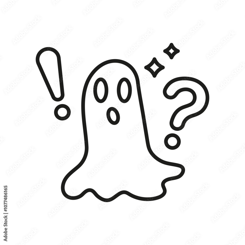 Surprised Ghost With Exclamation And Question Mark Line Icon. Spooky Character Outline Symbol. Scared Spirit With Stars. Editable Stroke. Isolated Vector Illustration Surprised Ghost With Exclamation And Question Mark Line Icon. Spooky Character Outline Symbol. Scared Spirit With Stars. Editable Stroke. Isolated Vector Illustration