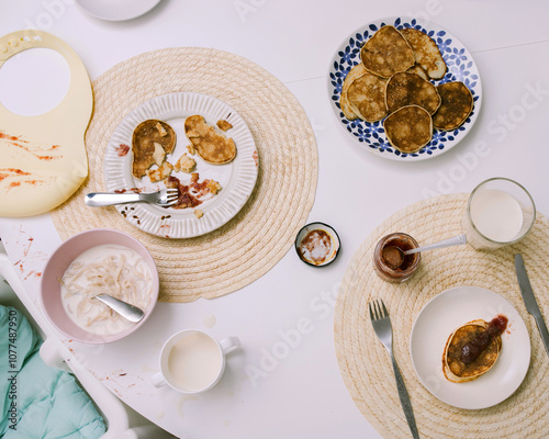 Table after breakfast with children. photo