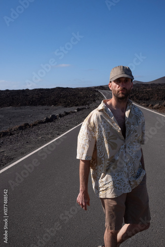 Man on Deserted Road photo