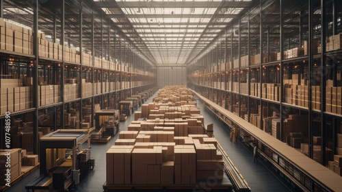 A Warehouse Filled with Cardboard Boxes and Conveyors