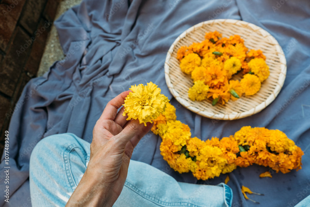 Making Marigold Flower Garland Autumn Decor Making Marigold Flower Garland Autumn Decor