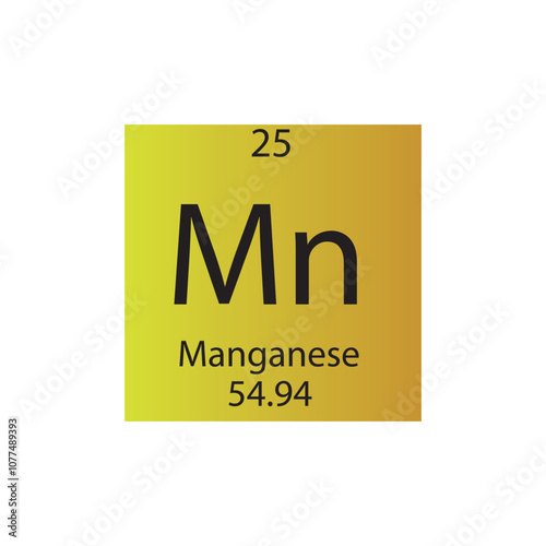 Mn Manganese Transition metal Chemical Element Periodic Table. Simple flat square vector illustration, simple clean style Icon with molar mass and atomic number for Lab, science or chemistry class.