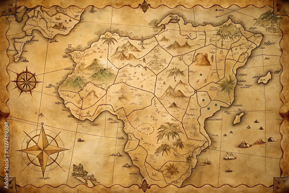 Obraz premium Vintage treasure map with detailed geographic features