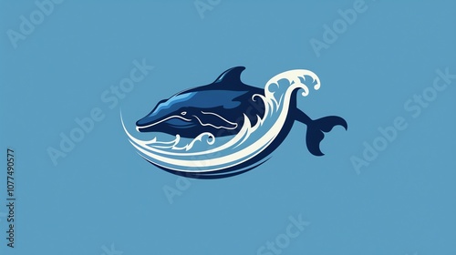 Stylized illustration of a whale leaping from the water. photo