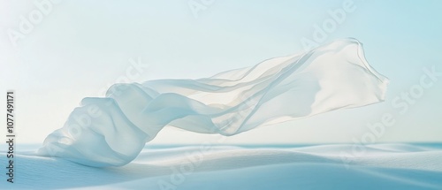 Wallpaper Mural A flowing white fabric dances gracefully above soft dunes under a clear blue sky, embodying freedom, fluidity, and ethereal beauty. Torontodigital.ca