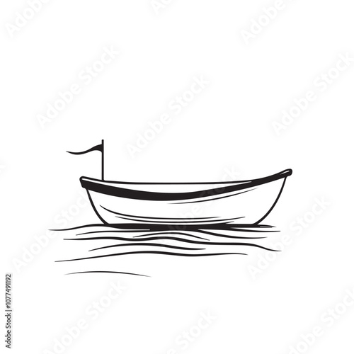 Boat In cartoon, hand-drawn flat style. image for social media, websites and UI. Isolated 2D vector design in logo, icon, sketch style, simple line vector, single color. AI Generative Art.