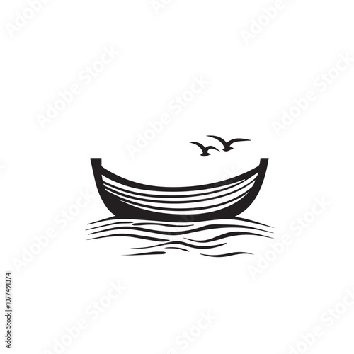 Boat In cartoon, hand-drawn flat style. image for social media, websites and UI. Isolated 2D vector design in logo, icon, sketch style, simple line vector, single color. AI Generative Art.