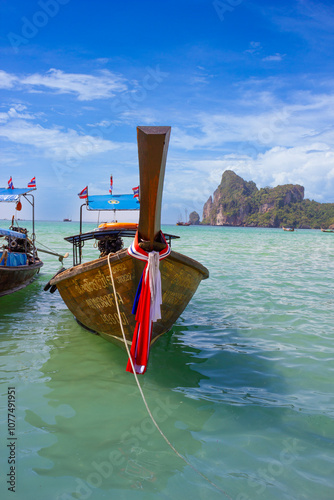Boats at sea against the rocks in Thailand