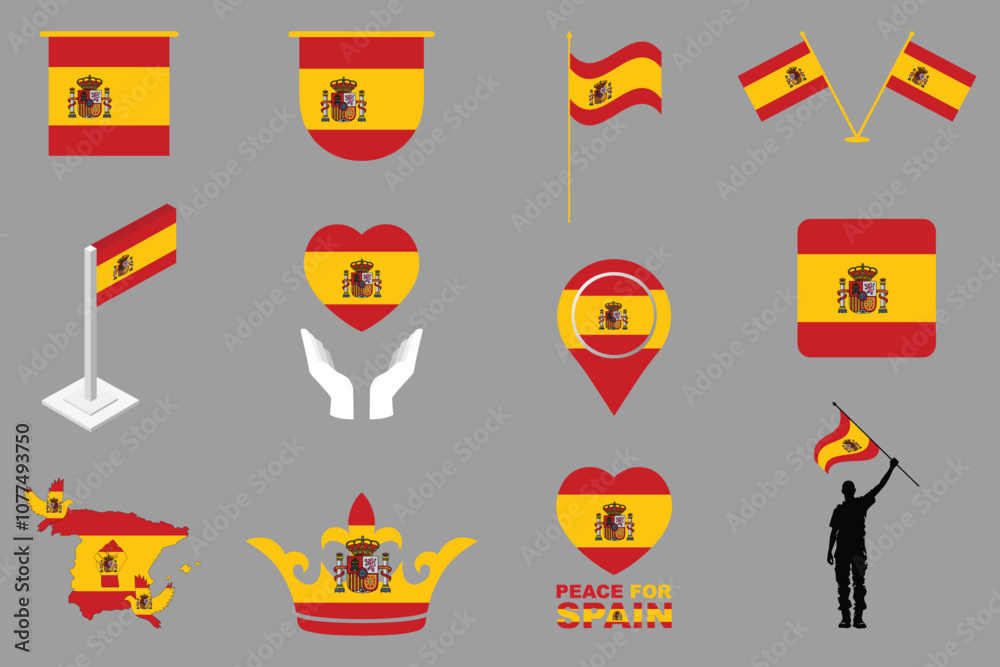 Fototapeta premium Flag of Spain Set, Original and simple Spain flag Bundle, vector illustration of Spain flag Collection 