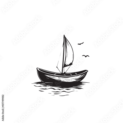 Boat In cartoon, hand-drawn flat style. image for social media, websites and UI. Isolated 2D vector design in logo, icon, sketch style, simple line vector, single color. AI Generative Art.