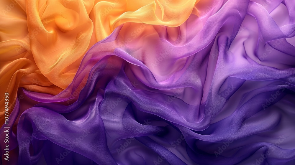 Fototapeta premium Abstract background of orange and purple fabric with soft, flowing folds.