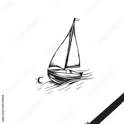 Boat In cartoon, hand-drawn flat style. image for social media, websites and UI. Isolated 2D vector design in logo, icon, sketch style, simple line vector, single color. AI Generative Art.