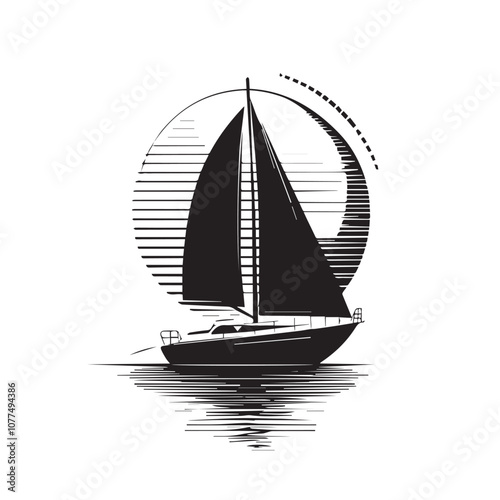 Boat In cartoon, hand-drawn flat style. image for social media, websites and UI. Isolated 2D vector design in logo, icon, sketch style, simple line vector, single color. AI Generative Art.
